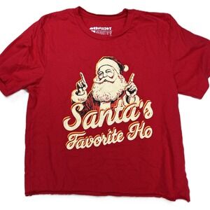 Santa's Favorite Ho Women's Christmas Graphic T-Shirt Short Sleeves Red Size M